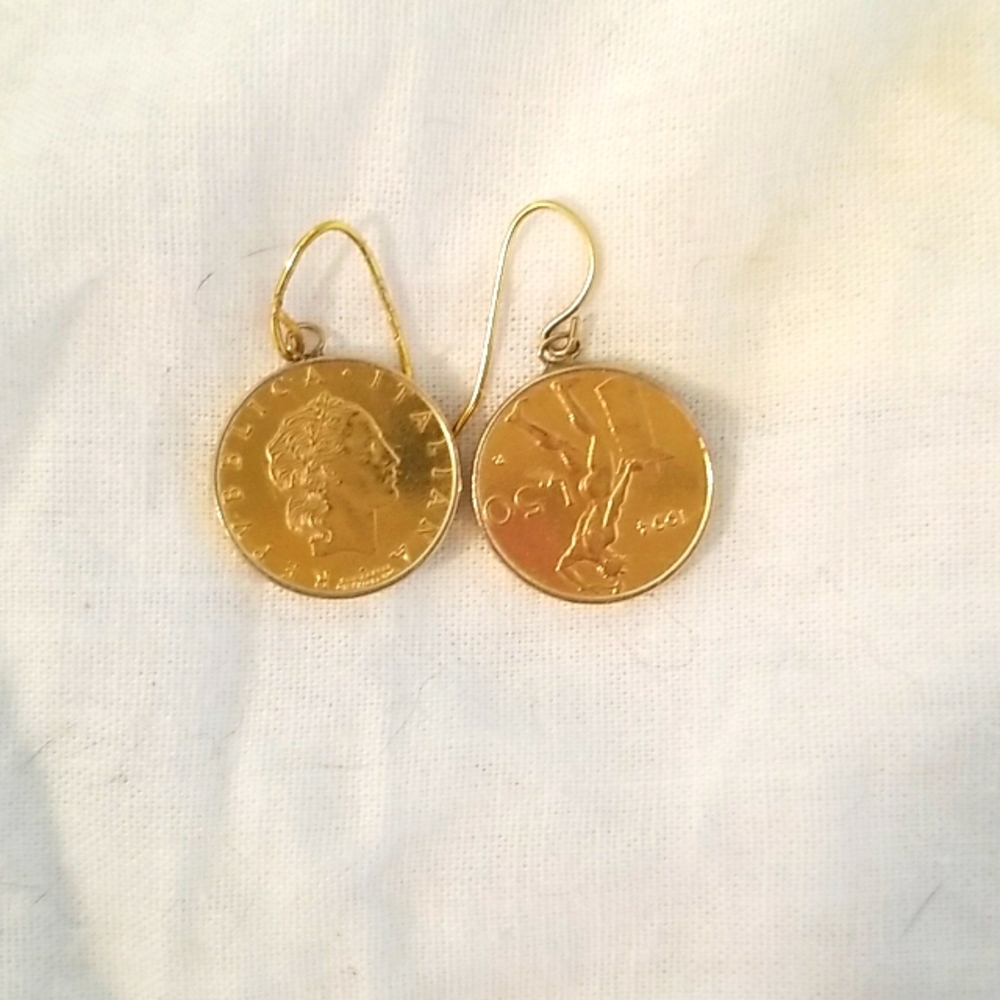 QVC 3 Lira coined necklaces w/ earrings sterling silver with gold overlay.